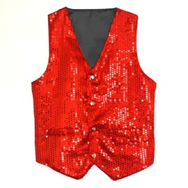 Red Unisex Sequin Vest Waistcoat Dance Party Show Costume Mens Womens Boys Girls (Adults M)