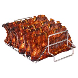 Rib and Roast Rack for Big Green Egg, Turkey Roasting Rack for Grilling and Smoking - Stainless Steel Pan for Cooking Rib, Chicken, Bird. L/XL BGE Accessories, Also for Other 18" or Larger Grills