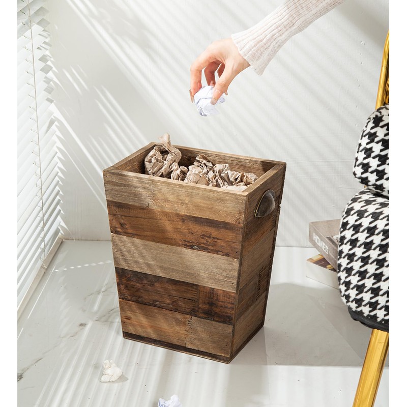 Small Wood Trash Can, Farmhouse Rectangular Garbage Can Waste Basket,