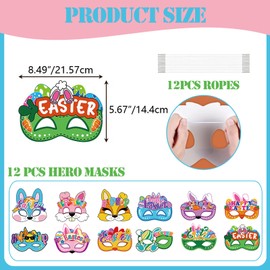 COSORO 12pcs Easter Masks Party Bag Fillers for Kids,Bunny Rabbit Card Mask Costumes Toy Children Party Masks Dress Up Cosplay Face Mask for Boys Girls Masquerade Birthday Easter Party Decorations
