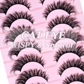 SLSXNL Strip Lashes Cat Eye Lashes Natural Lashes Wispy False Eyelashes Fox Eye Lash Extensions 10 Pairs