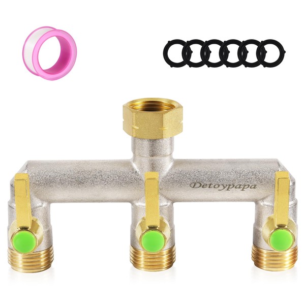 Heavy Duty 3 Way Garden Hose Splitter Full Flow, Brass