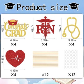 12Pcs Congrats RN Centerpiece Sticks, Congrats Nurse Party Decorations,Nurse Graduation Party Decor, Future Nurse Class of 2025, Medical Nursing Graduation Party Supplies Red Gold Glitter