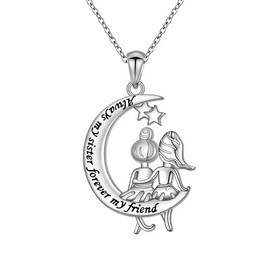 Fashion Jewelry ~ Sister Theme Always My Sister Forever My Friend Setimental Moon Pendant Necklace for Women