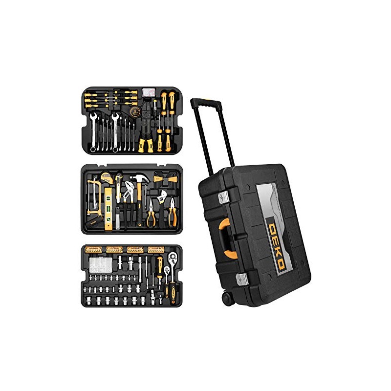 DEKOPRO 258 Piece Tool Kit with Rolling Tool Box Socket
