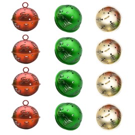 Pinenjoy 12Pcs 2.5inch Jumbo Jingle Bell 63mm Christmas Jingle Bell with Hollow Patterns Large Metal Craft Bell for Holiday Xmas Sleigh Wreath Doorknob Party Decors