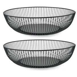 2PCS Black Wire Fruit Basket,Fruit Bowl,Metal Wire Fruit Basket,Metal Fruit Bowl, 28x7.5cm Countertop Metal Fruit Bowl,Steel Wire Fruit Basket Round,Modern Fruit Basket for Fruits Vegetable Snack
