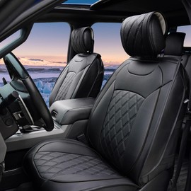 CarQiWireless Rear & Front Seat Covers Full Set 5 pcs for Ford F150 2009-2024 XL XLT Lariat King Ranch Platinum Tremor Crew Cab Pickup for F250 F350 F450 2017-2024 Waterproof Leather Cushion