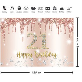 Tecreo Happy 21th Birthday Party Decoration Backdrop Banner for Girl Happy 21 Years Old Fabric Sign Poster, Glitter Rose Pink Photography Background 21th Birthday Party Supplies