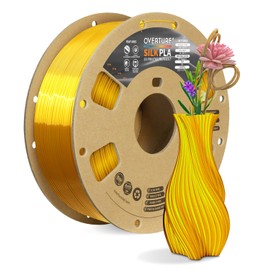 OVERTURE Silk Filament PLA 1.75mm Clog-Free Shiny 3D Printer Filament, 1kg Spool (2.2lbs), Dimensional Accuracy +/- 0.02 mm, Fit Most FDM Printer(Silk Gold)