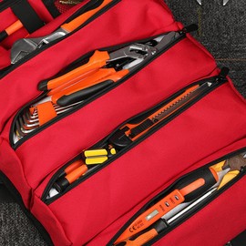 Tool Bag Roll Up,Heavy Duty Tool Organizer for Men Women,6 Tool Pouches-Portable Tool Storage Box with 2 Detachable Zipper Pouch,Compact Small Carrier Bag for Electrician Mechanic,Father Day Dad Gifts