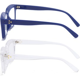 REAVEE 2 Pack Oprah Style Oversized Reading Glasses for Women Men Blue Light Blocking, Ladies Stylish RetroSquare Large Computer Readers (Blue/Clear 2.0x)