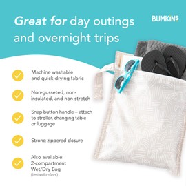 Bumkins Waterproof Wet Bag for Baby, Travel, Swim Suit, Cloth Diapers, Pump Parts, Pool, Gym, Toiletry, Strap to Stroller, Daycare, Zip Reusable Bag, Wetdry Packing Pouch, 2-pk
