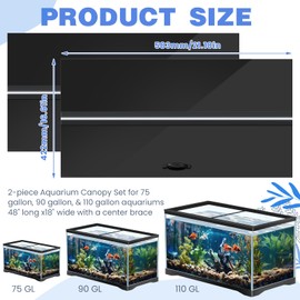 Sieral Aquarium Lids Polycarbonate Canopy with LED Light 2 Pcs Set 22.95 x 16.61 x 0.12 Inch for 75/90/110 Gallon with Center Brace Aquariums Cover Fish Tank Lid with a Hook Knife, Black