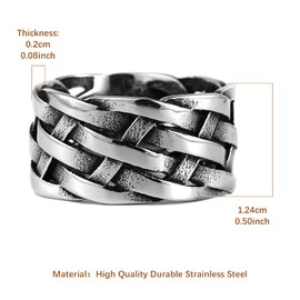 HZMAN Vintage Punk Stainless Steel Woven Plaited Braided Ring for Man Women（Silver,13）