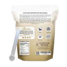Durelife Organic 100% Pure Monk Fruit sweetener, No Erythritol, Monkfruit Extract Powder, USDA organic, NON-GMO Project Verified, Keto Certified, OU kosher, No Fillers Zero Calorie Sugar Substitute 15 OZ