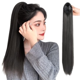 Ponytail Wig, Women's Extension, Point Wig, Clip-On, Long, Straight, Lightweight, Easy Wig, Natural Point Wig, Women's, Wig, Natural, One-touch Extension, Textured, Easy to Install, 23.6 inches (60