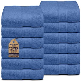 Canadian Linen Imperial Premium Washcloths, 12 Pack, 12”x12”, Soft Absorbent Cotton Face Towels Set Lightweight Quick Dry Dish Wash Cloth for Home Bathroom Hotel Hair Salon Spa Kitchen Gym, Capri Blue