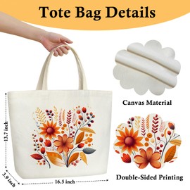 DOIUCRO Fall Floral Botanical Canvas Tote Bag, Aesthetic Tote Bag for Women, Autumn Birthday Gifts Flower Gifts for Ladies Besties Friends Coworker Farmer Botanist, Reusable Grocery Shopping Bag /14
