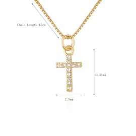SUPJEWE Exquisite Cubic Zirconia 14K Gold Cross Pendant Necklace, Delicate Design,Feminine Elegance,17.7 inch,Hypoallergenic,Lightweight, Cubic Zirconia