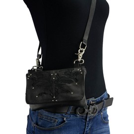 Milwaukee Leather MP8852 Women's Black Leather Multi Pocket Belt Bag - One Size