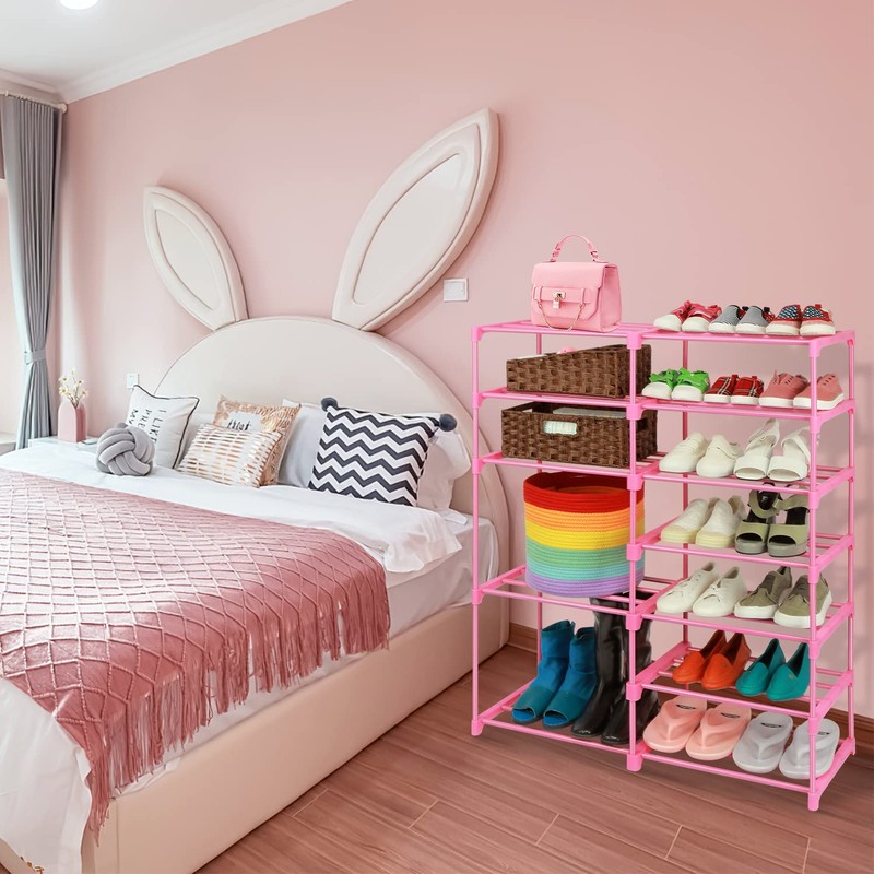 LNYZQUS 7-Tier Large Pink Shoe Rack, 24-30 Pairs Tall Shoe