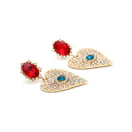 Heart Evil Eye Earrings for Women,Big Devil Demon Eye Dangle Drop Earrings,Statement Fashion Earrings Y2k Fashion Jewelry(red gold)