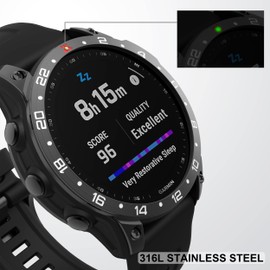 BAIHUIAM Bezel Ring Compatible with Garmin Fenix 7 Series, Stainless Steel Bezel Ring Adhesive Cover Anti Scratch & Collision Protector, Black