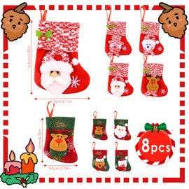 Taozoey Mini Christmas Stocking, 8-Piece Christmas Stocking Set, Small Christmas Stockings, 3D Santa Stocking, Santa Stocking for Fireplace, Wall, Candy Christmas Tree Decoration, Hanging (C)