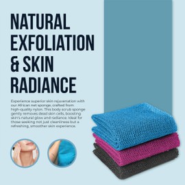 uh*roh*muh African Net Sponge Body Scrubber - Deep Cleansing & Gentle Exfoliation for Smooth and Clear Skin, Durable Exfoliator (Purple)