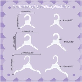 AHANDMAKER 18 Packs Pet Apparel Hangers, 3 Styles White Pet Clothes Hanger, Cute Plastic Flexible Dog Clothes Hangers, Mini Plastic Hangers for Dog Puppy Cat Pet Clothes, 5x5.3/5.35x7.28/7.4x9.8 Inch