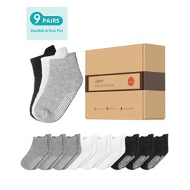Infinno Baby Non Slip Ankle Socks 9 Pairs - Baby Socks with Grips for Infants Toddlers Kids, Boys and Girls 6-24 Months, 1T-7T