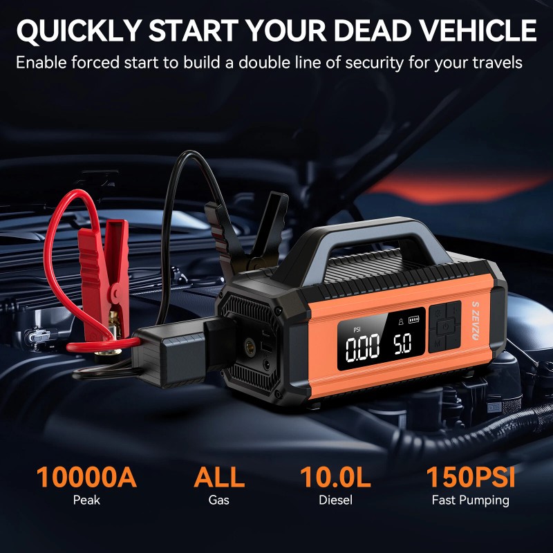SZEVZO Jump Starter with Air Compressor, 10000A Car Battery Jumper