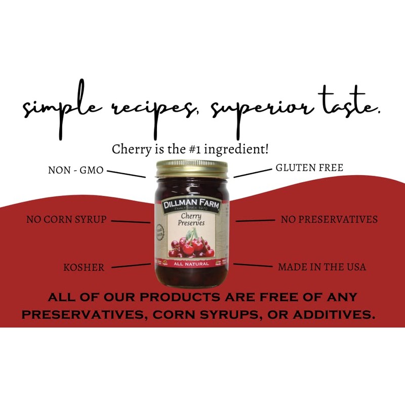 Dillman Farm All Natural Cherry Preserves - Gluten-Free, Non-GMO, Vegan,