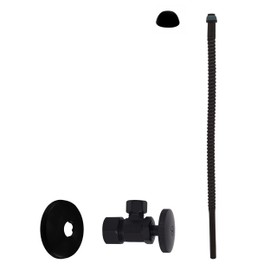 Westbrass D105K15-62 5/8" x 3/8" OD x 15" Corrugated Riser Supply Line Kit with 1/4-Turn Round Handle Angle Supply Shut Off Valve for Faucet and Toilet, Matte Black