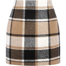 WIFFGO Womens High Waisted Plaid Skirt Fall Winter Mini Wool Bodycon Pencil A line Skirts