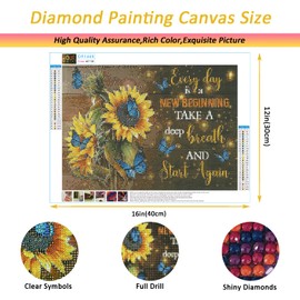 Auremi 5D Diamond Painting Kits for Adults, Sunflower Diamond Art Kits for Beginners,DIY Round Full Inspirational Diamond Gem Art Rhinestone Painting for Wall Decoration 12x16 in