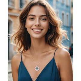 FANCIME Compass Necklace for Women Sterling Silver Topaz Opal Pendant November December Birthstone Necklace London Blue Gemstone Jewelry Birthday Christmas Gifts for Her Mom Wife