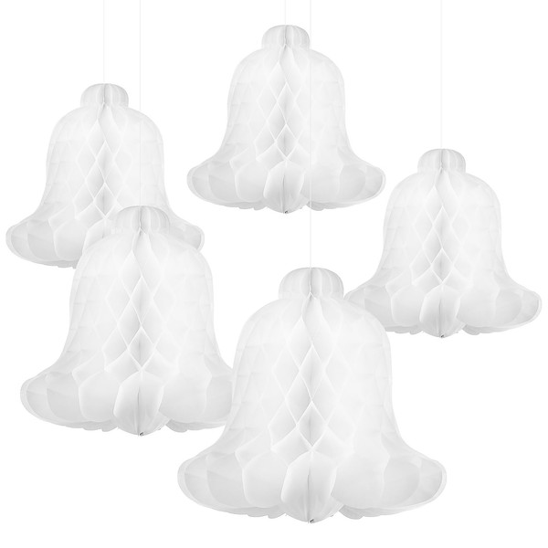 PartyKindom Wedding Honeycomb Bells, 5pcs White Bridal Hanging Decorative Bells,
