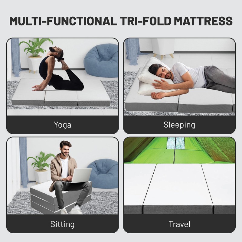 Mayton, 3-Inch Tri-Folding Gel Memory Foam Portable Floor Mattress, Breathable