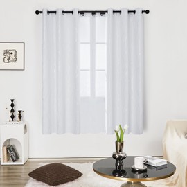 Deconovo Room Darkening Curtains, White Curtain, Thermal Insulated Soundproof Drapes, Silver Wave Dot Print, 42 x 63 Inch Long, Grommet Machine Washable Window Panels for Bedroom Living Room, Set of 2