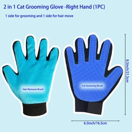 VCZONE 2 in 1 Cat Grooming Glove, Double-Sided Use Pet Hair Remover Glove, 1 Side is Gentle Grooming for Dogs, Cats, The Other is Effective Hair Remover for Furniture, Clothing (Blue, Right-Hand)