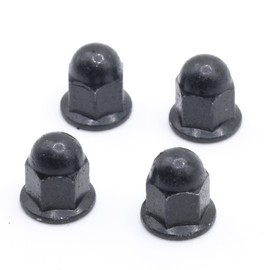 ReplacementScrews License Plate Retainer Screws/Nuts Compatible with Volvo OEM Part 30640833 (Screws onto Existing Stud) - Tall Dome/Acorn Head with Flange - Black Plated Steel Cap (Pack of 4)