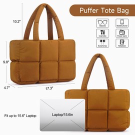 Mossio Tote Bag, Puffy Travel Carry On Tote with Zipper Overnight Organizer Duffel Bag (Brown)