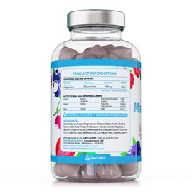 Magnesium Gummies, Providing 180mg Daily dose of Elemental Magnesium from Citrate - 60 Natural Berry Flavour Chewable Yummy Gummies for Better Sleep, Muscle and Nerve Support - UK Made