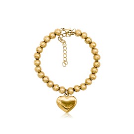 MultiValue Women Bracelets, Adjustable Stainless Steels Round Bead Heart Bracelet Fashion Elegant Ladies Bracelets Jewellery Charm Bracelets for Women Girls Birthday Gifts (Gold, A)