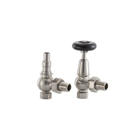 UK-20 BRN Arroll traditional manual Radiator valve in brushed nickel with FSC certified black wooden wheel head & lockshield