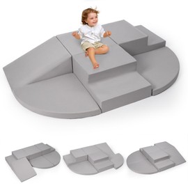 Rinnebbit 6-Piece Foam Climbing Blocks for Toddlers, Baby Climb and Crawl Soft Foam Play Set, Machine Washable Cover, Indoor Activity Play Structures, Climbing Toys for Toddlers 1-3 (Gray)