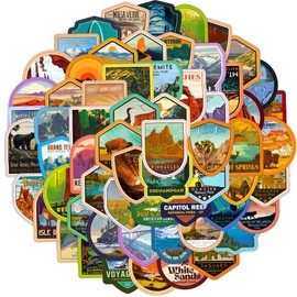 63pcs National Parks Stickers, Waterproof National Park Stickers for Water Bottle Car Laptop, Outdoor Nature Decals for Laptop Car Journal Luggage(P)