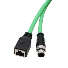 HangTon M12 4 Pin D-Coded Male to RJ45 Female Ethernet Cat5e Network Adapter Cable for Industrial Vision System PoE Automation Control High Flex Shielded Green 1m